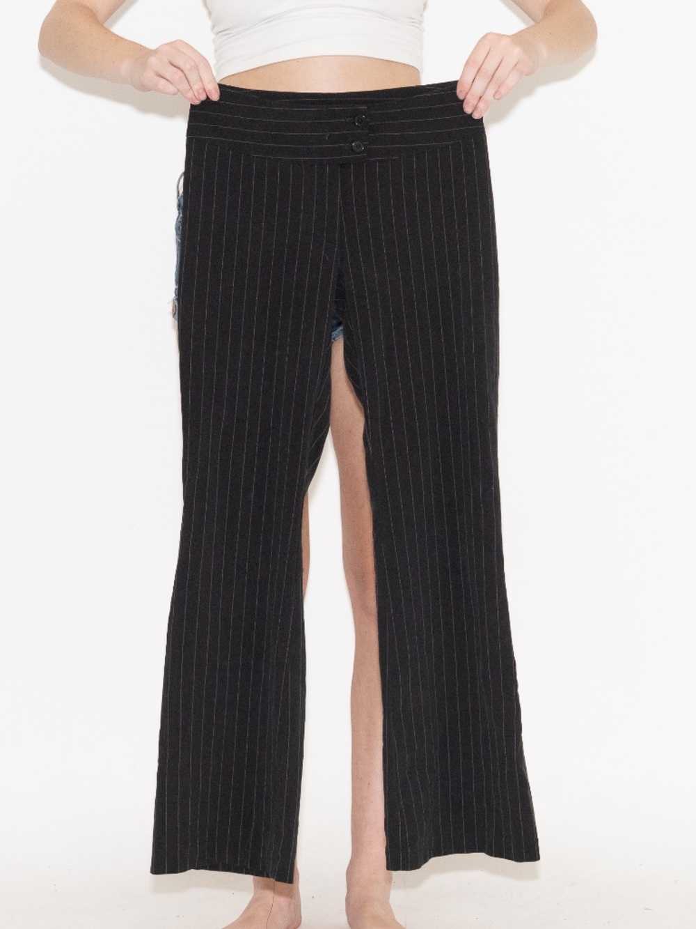 Y2k low rise flare slacks black pinstripe spring street size 3